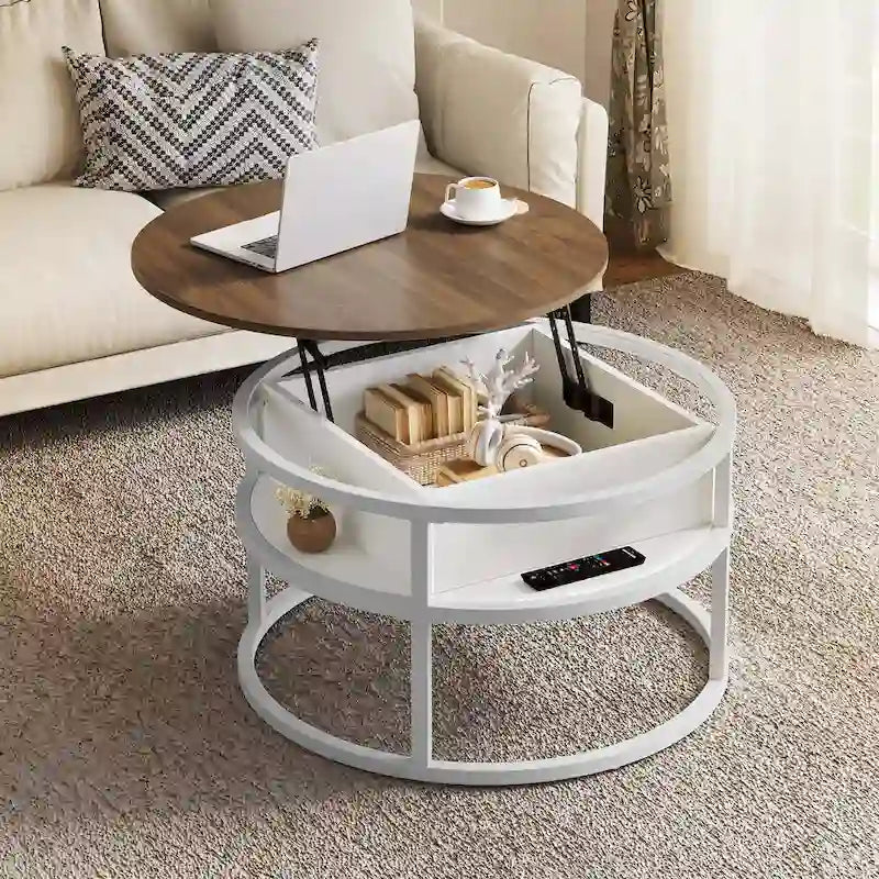 Table basse relevable ronde avec rangement, multicolore, 1-2 personnes