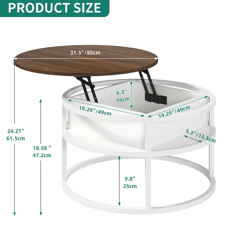 Table basse relevable ronde avec rangement, multicolore, 1-2 personnes