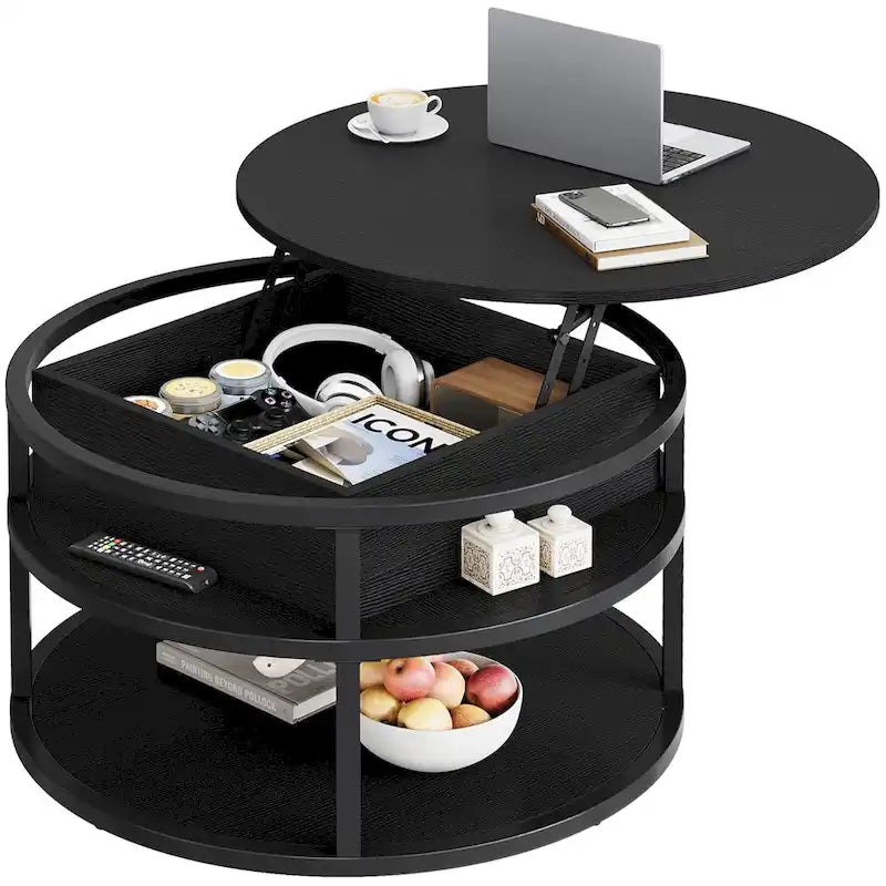 Table basse relevable ronde avec rangement, multicolore, 1-2 personnes