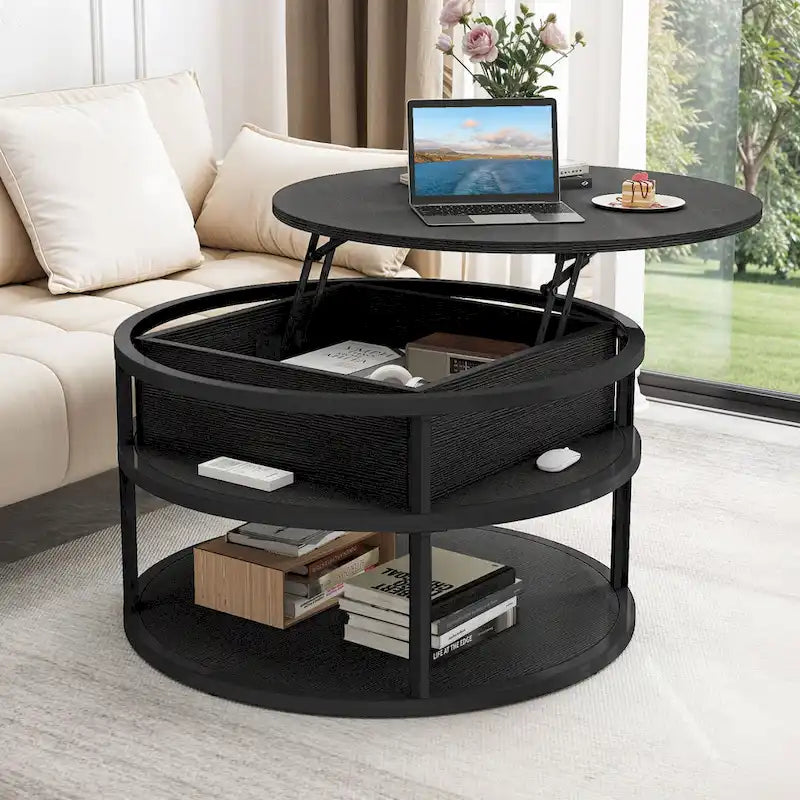 Table basse relevable ronde avec rangement, multicolore, 1-2 personnes