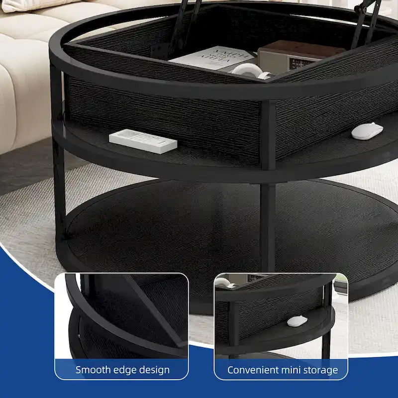 Table basse relevable ronde avec rangement, multicolore, 1-2 personnes