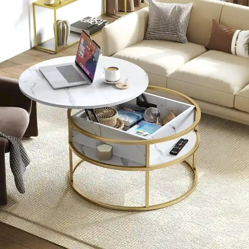 Table basse relevable ronde avec rangement, multicolore, 1-2 personnes