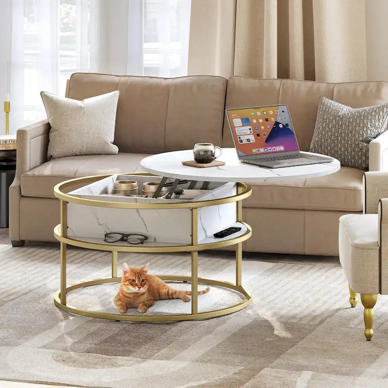 Table basse relevable ronde avec rangement, multicolore, 1-2 personnes