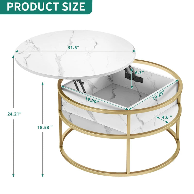 Table basse relevable ronde avec rangement, multicolore, 1-2 personnes