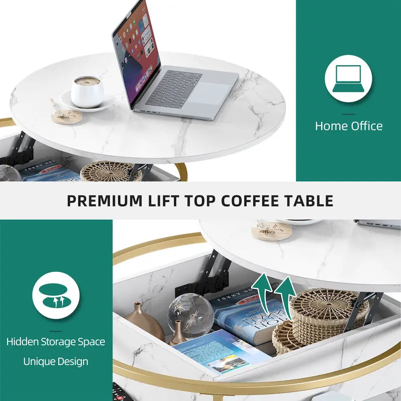 Table basse relevable ronde avec rangement, multicolore, 1-2 personnes