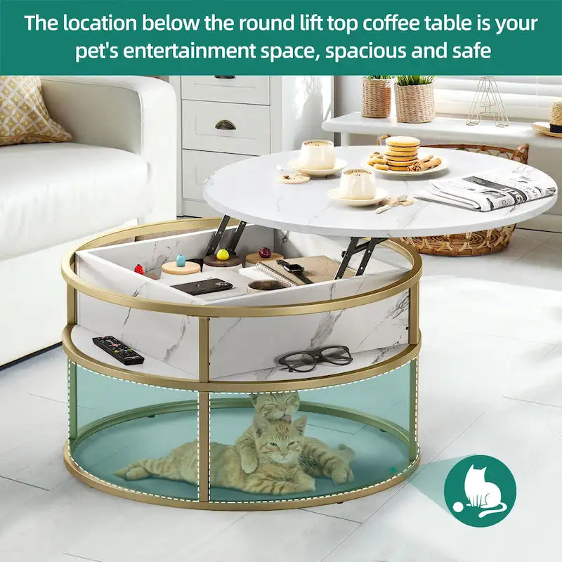 Table basse relevable ronde avec rangement, multicolore, 1-2 personnes