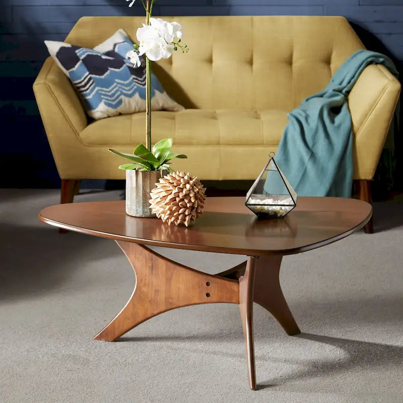 Table basse triangulaire brun / brun clair, moderne du milieu du siècle, monobloc