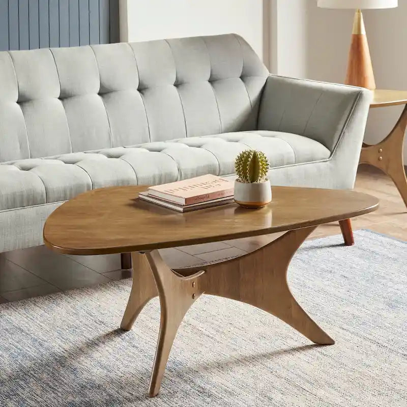 Table basse triangulaire brun / brun clair, moderne du milieu du siècle, monobloc