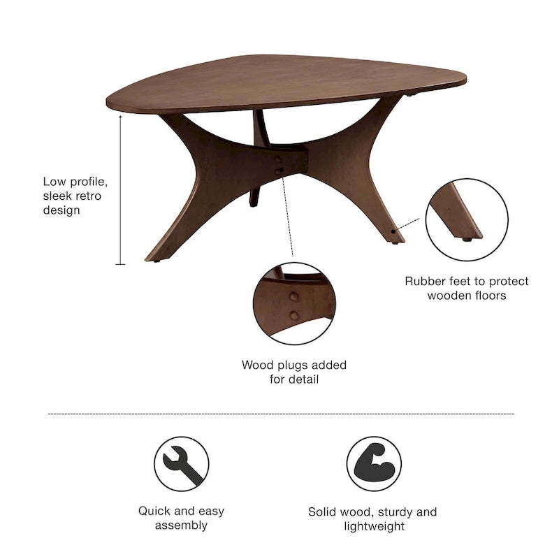 Table basse triangulaire brun / brun clair, moderne du milieu du siècle, monobloc