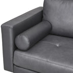 Canapé moderne en cuir véritable avec pieds en bois et coussin traversin supplémentaire