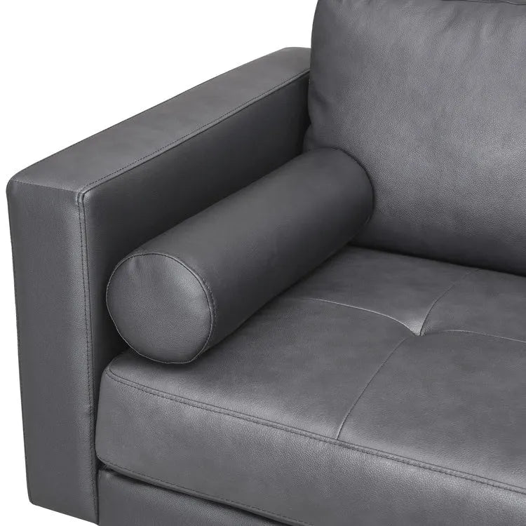 Canapé moderne en cuir véritable avec pieds en bois et coussin traversin supplémentaire