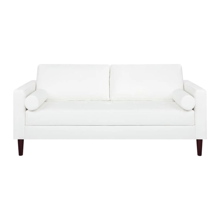 Canapé moderne en cuir véritable avec pieds en bois et coussin traversin supplémentaire