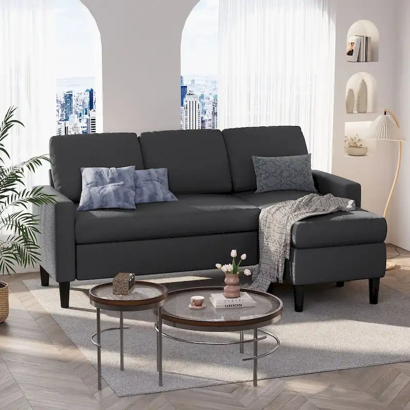Canapé d'angle convertible en L, 2 places | Gris clair / Gris foncé / Marron / Kaki / Noir