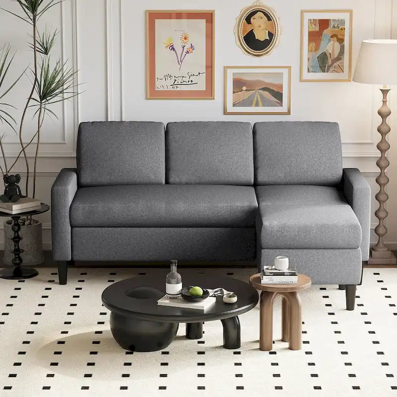 Canapé d'angle convertible en L, 2 places | Gris clair / Gris foncé / Marron / Kaki / Noir