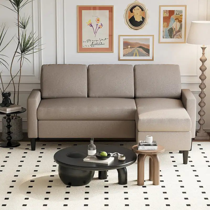Canapé d'angle convertible en L, 2 places | Gris clair / Gris foncé / Marron / Kaki / Noir