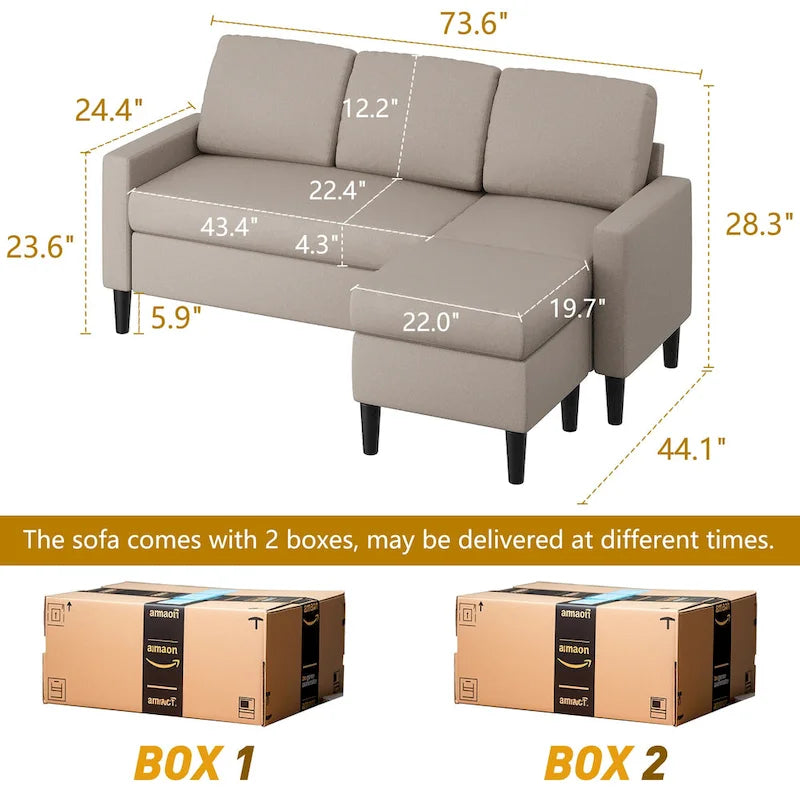 Canapé d'angle convertible en L, 2 places | Gris clair / Gris foncé / Marron / Kaki / Noir