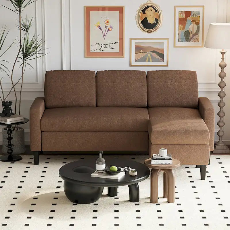 Canapé d'angle convertible en L, 2 places | Gris clair / Gris foncé / Marron / Kaki / Noir