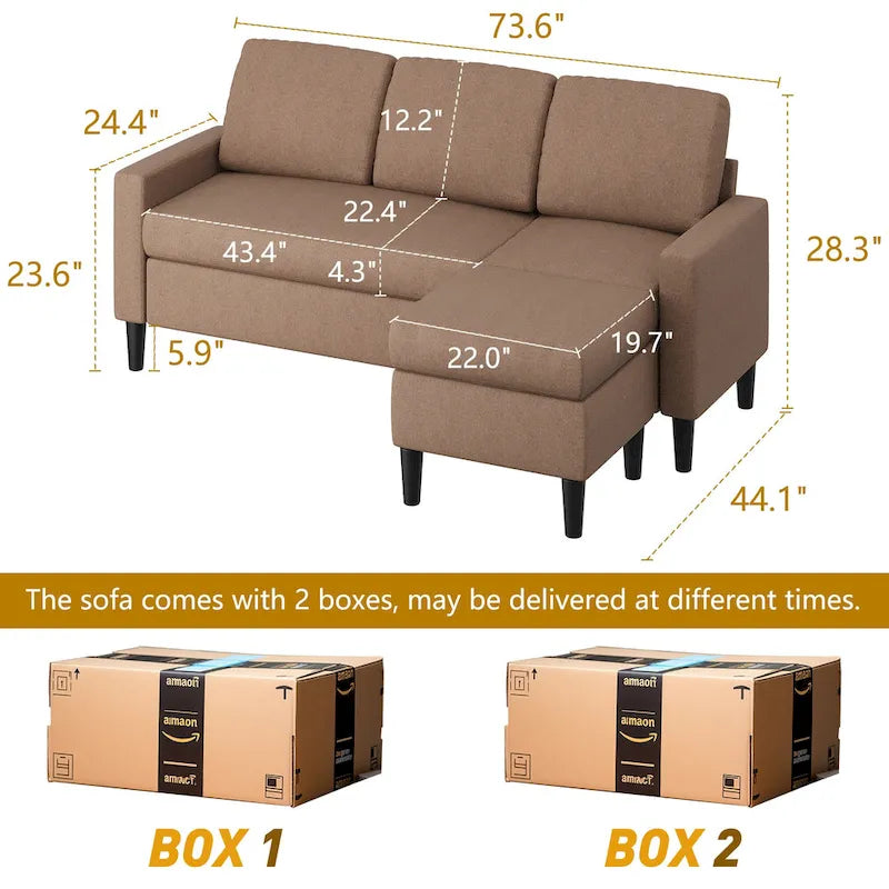 Canapé d'angle convertible en L, 2 places | Gris clair / Gris foncé / Marron / Kaki / Noir