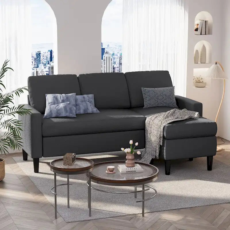 Canapé d'angle convertible en L, 2 places | Gris clair / Gris foncé / Marron / Kaki / Noir