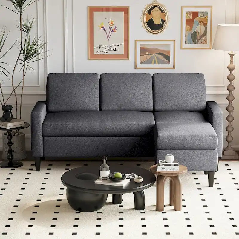 Canapé d'angle convertible en L, 2 places | Gris clair / Gris foncé / Marron / Kaki / Noir