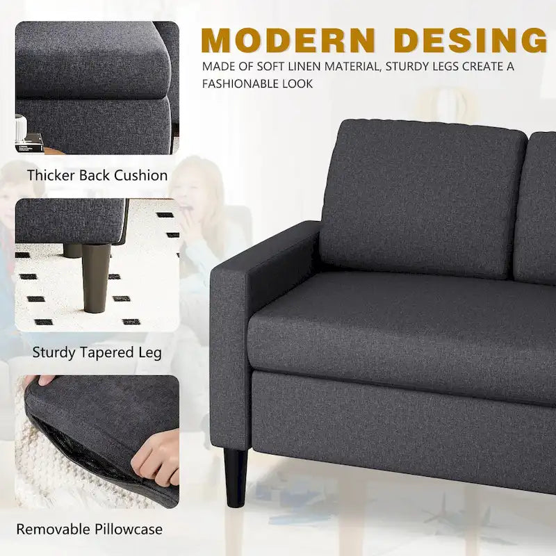 Canapé d'angle convertible en L, 2 places | Gris clair / Gris foncé / Marron / Kaki / Noir