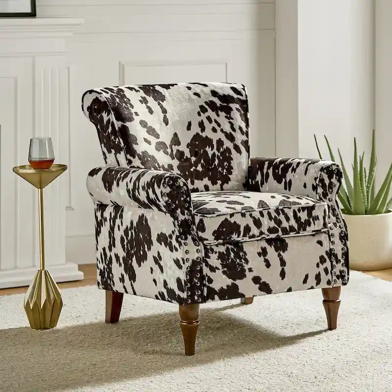 Fauteuil d'appoint à oreilles, accoudoirs roulés et clouté, multicolore, une place