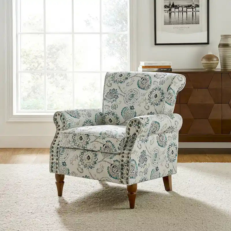 Fauteuil d'appoint à oreilles, accoudoirs roulés et clouté, multicolore, une place