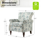 Fauteuil d'appoint à oreilles, accoudoirs roulés et clouté, multicolore, une place