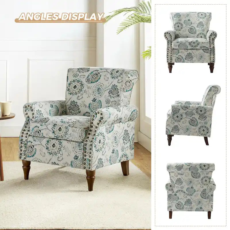 Fauteuil d'appoint à oreilles, accoudoirs roulés et clouté, multicolore, une place