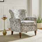 Fauteuil d'appoint à oreilles, accoudoirs roulés et clouté, multicolore, une place