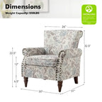 Fauteuil d'appoint à oreilles, accoudoirs roulés et clouté, multicolore, une place