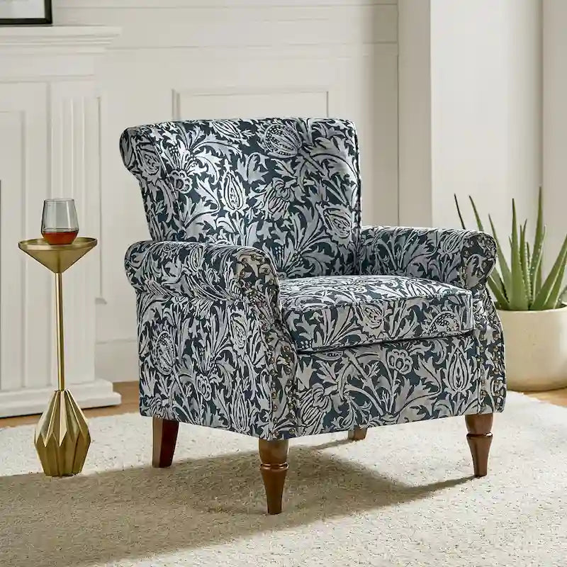 Fauteuil d'appoint à oreilles, accoudoirs roulés et clouté, multicolore, une place