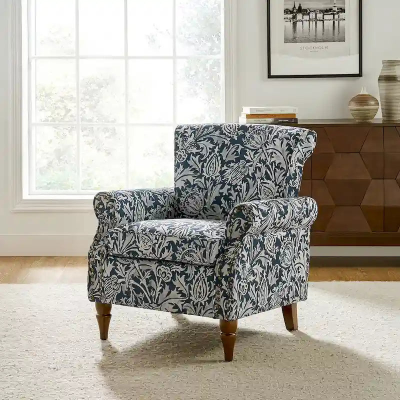Fauteuil d'appoint à oreilles, accoudoirs roulés et clouté, multicolore, une place