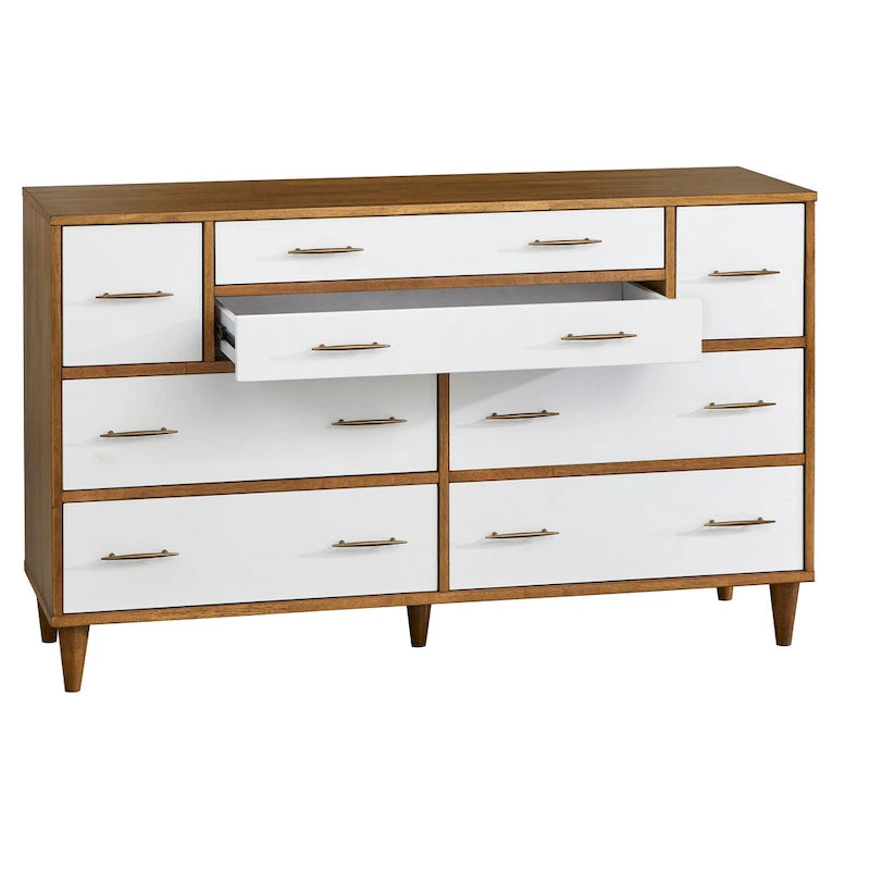Commode à 8 tiroirs Mid-Century chêne / blanc / blanc et bois clair, 2 personnes