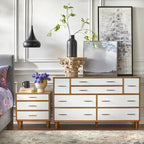 Commode à 8 tiroirs Mid-Century chêne / blanc / blanc et bois clair, 2 personnes