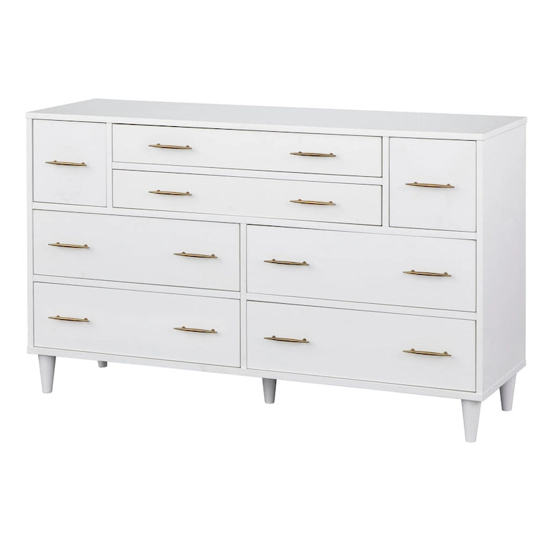 Commode à 8 tiroirs Mid-Century chêne / blanc / blanc et bois clair, 2 personnes