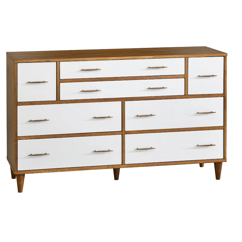 Commode à 8 tiroirs Mid-Century chêne / blanc / blanc et bois clair, 2 personnes
