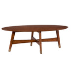 Table basse ovale marron/noire/blanche/grise, piètement en X, pieds recouverts de métal, montage par 1 personne