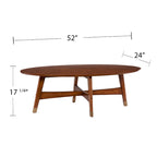 Table basse ovale marron/noire/blanche/grise, piètement en X, pieds recouverts de métal, montage par 1 personne