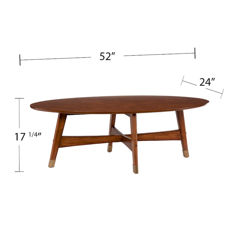 Table basse ovale marron/noire/blanche/grise, piètement en X, pieds recouverts de métal, montage par 1 personne