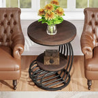 Table d'appoint ronde à 2 niveaux pour salon ou chambre à coucher