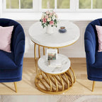 Table d'appoint ronde à 2 niveaux pour salon ou chambre à coucher