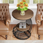 Table d'appoint ronde à 2 niveaux pour salon ou chambre à coucher
