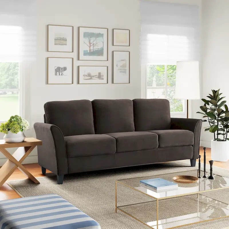 Canapé contemporain 3 places en microfibre gris/marron/huître/marron clair/bleu