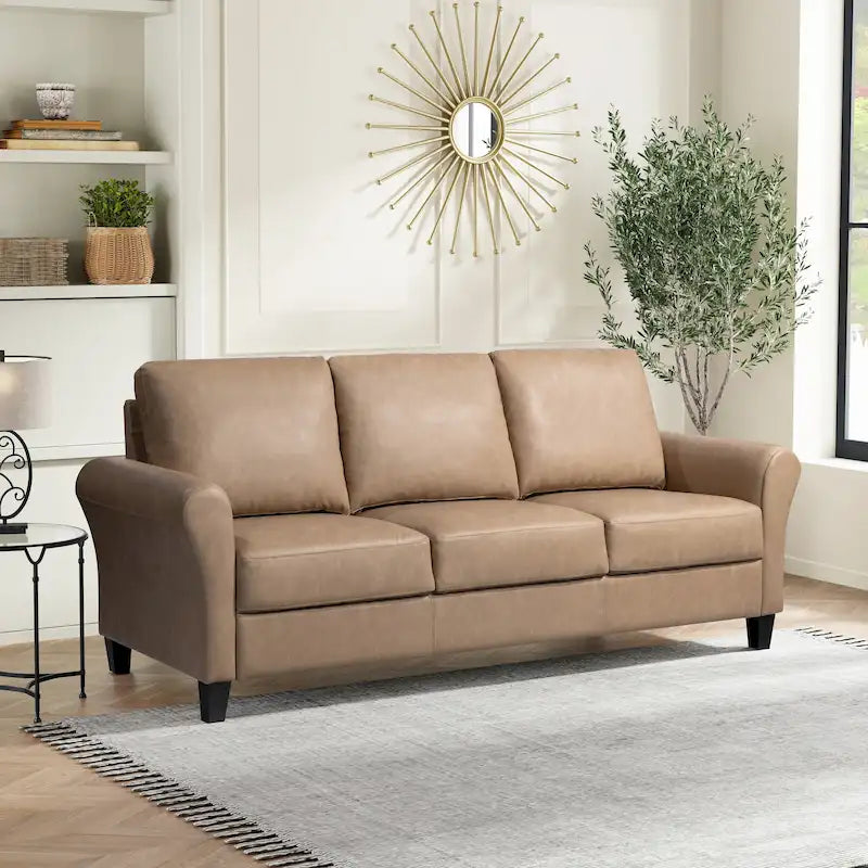 Canapé contemporain 3 places en microfibre gris/marron/huître/marron clair/bleu