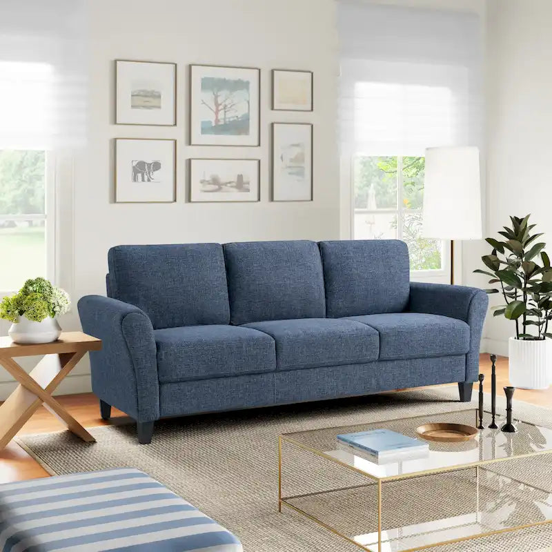 Canapé contemporain 3 places en microfibre gris/marron/huître/marron clair/bleu