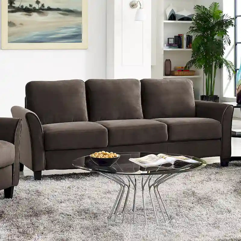 Canapé contemporain 3 places en microfibre gris/marron/huître/marron clair/bleu