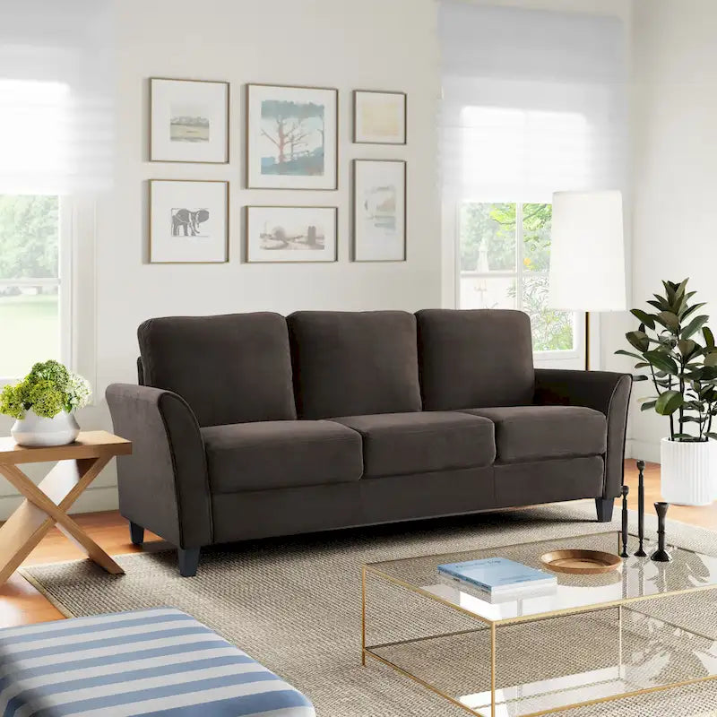 Canapé contemporain 3 places en microfibre gris/marron/huître/marron clair/bleu