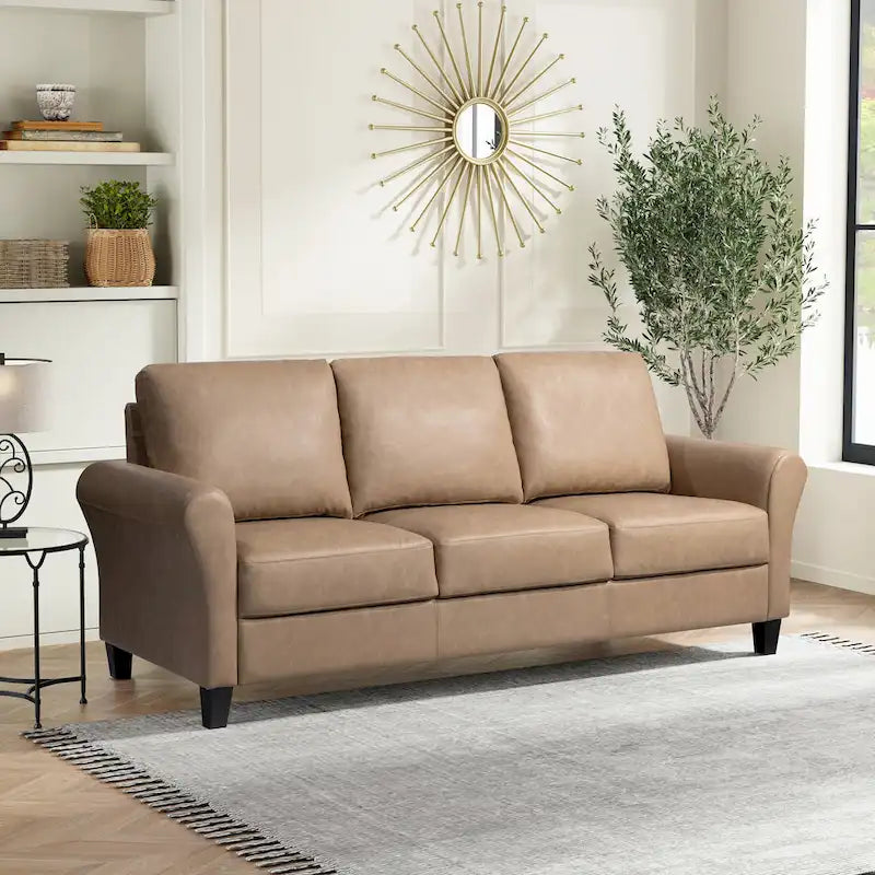 Canapé contemporain 3 places en microfibre gris/marron/huître/marron clair/bleu