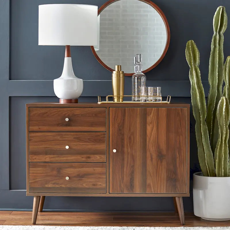 Enfilade Mid-Century avec 3 tiroirs | Noyer / Blanc / Blanc-Noir / Noir